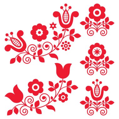 Retro polish folk art vector design elements with flowers perfect for greeting card or wedding invitation clipart