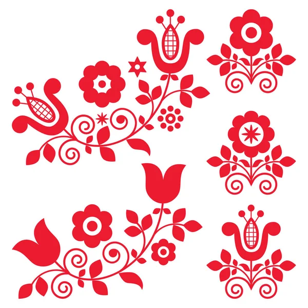 Retro Polish Folk Art Vector Design Elements Flowers Perfect Greeting — Διανυσματικό Αρχείο