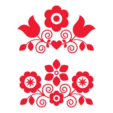 Polish traditional folk art vector design elements with flowers perfect for greeting card or wedding invitation clipart