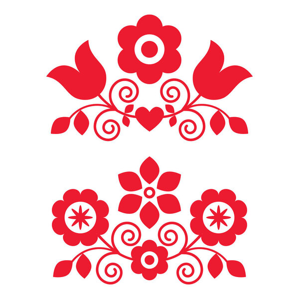 Польские традиционные векторные элементы народного искусства с цветами идеально подходят для поздравительной открытки или свадебного приглашения