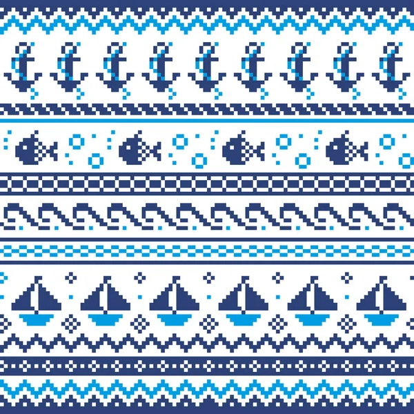 Nautical Scottish Fair Isle Stil Traditionelle Strickwaren Vektor Nahtlose Muster — Stockvektor