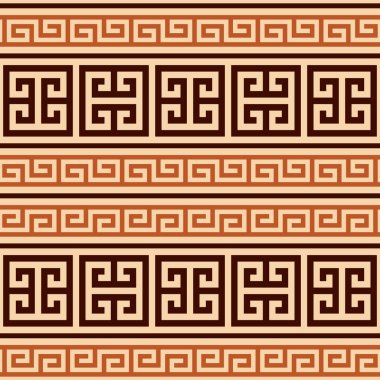 Yunan anahtarsız vektör geometrik kahverengi ve sarı desen antik Yunan çömlek ve seramik sanatından esinlenilmiştir 