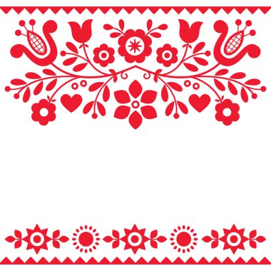 Çiçekli ve kalpli bir çiçek tasarımı Sevgililer Günü tebrik kartı ya da düğün davetiyesi için mükemmel - Polonya halk sanatı