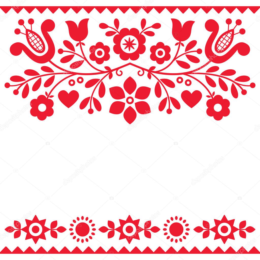 Floral design with flowers and hearts perfect for Valentine's Day greeting card or wedding invitation - Polish folk art