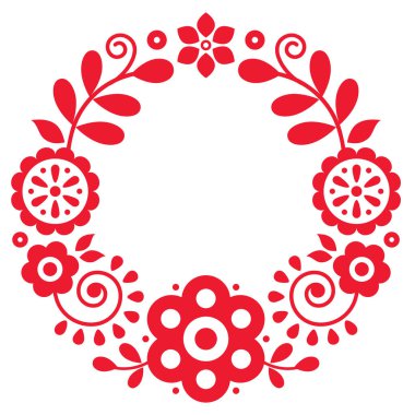 Polonyalı çiçek vektörü folk sanat mandala deseni esinlenilmiş eski nakış Lachy Sadeckie - bohem deseni