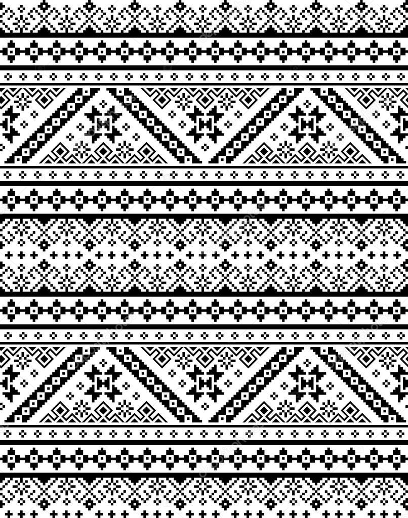 Ukrainian, Belarusian retro folk art vector seamless pattern, monochrome cross-stitch ornament inpired by traditional embroidery Vyshyvanka
