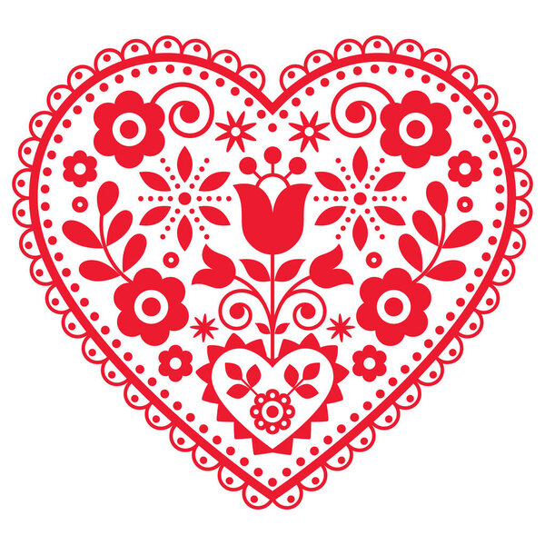 Векторный дизайн сердца с цветами на день святого Валентина или приглашение на свадьбу - польский узор