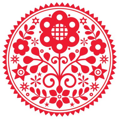 Geleneksel İskoç nakışı Lachy Sadeckie 'den esinlenilmiş çiçekli Polonyalı halk sanatı vektörü mandala tasarımı - bohem deseni