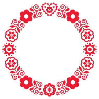 Geleneksel İskoç nakışçılardan esinlenilmiş çiçek ve kalp ile Polonya halk sanatı yuvarlak çerçeve tasarımı Lachy Sadeckie 