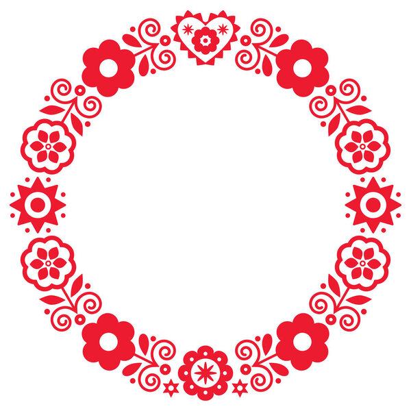 Векторная рамка для польского народного искусства с цветами и сердцем, вдохновлённая традиционной горской вышивкой Lachy Sadeckie 