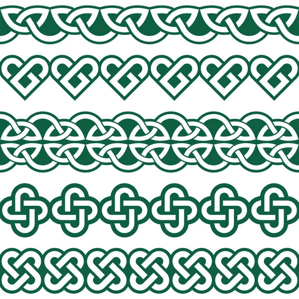 Irish Celtic Vecteur Sans Couture Vecteur Tressé Collection Motifs Verts — Image vectorielle