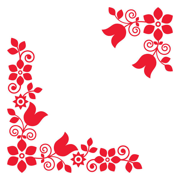 Польский традиционный векторный уголок народного искусства с тюльпанами, другими цветами и листьями идеально подходит для поздравительной открытки или свадебного приглашения