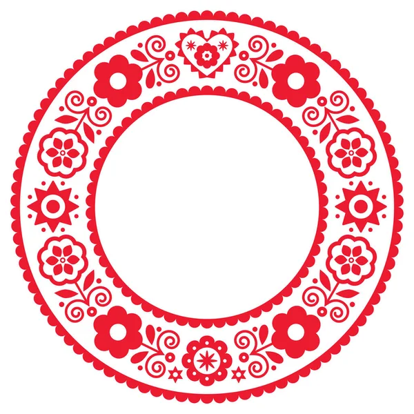 Polacco Arte Popolare Vettore Rotondo Mandala Design Con Fiori Cuore — Vettoriale Stock