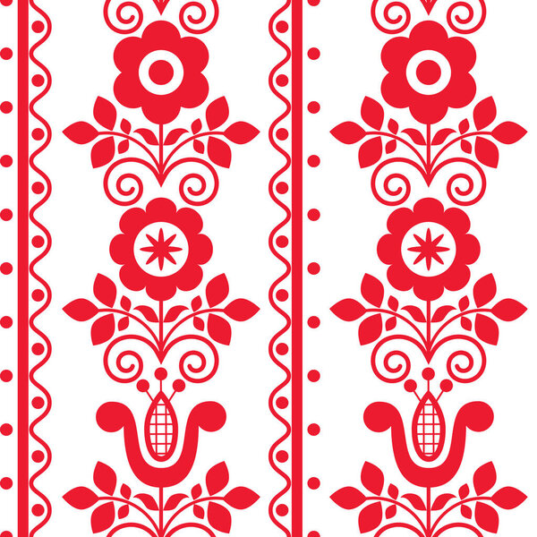 Цветочный ретро-вектор вышивки бесшовный текстиль или ткань - польское народное искусство Lachy Sadeckie