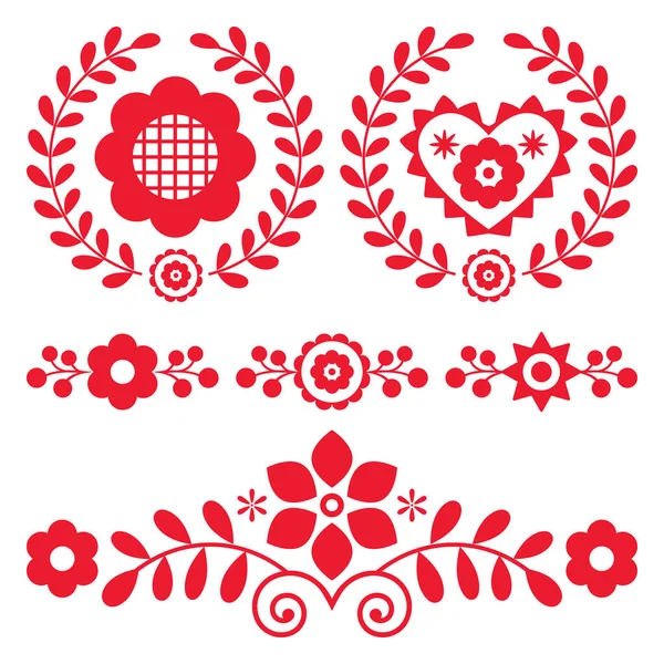 Polský Lidový Art Vektor Věnec Design Kolekce Vzorů Květinami Srdcem — Stockový vektor