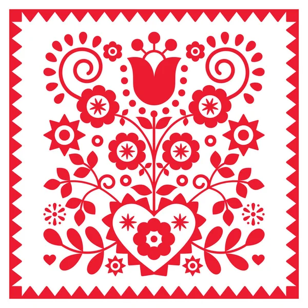 Floral Retro Folk Art Vector Ontwerp Vierkante Kader Van Nowy — Stockvector