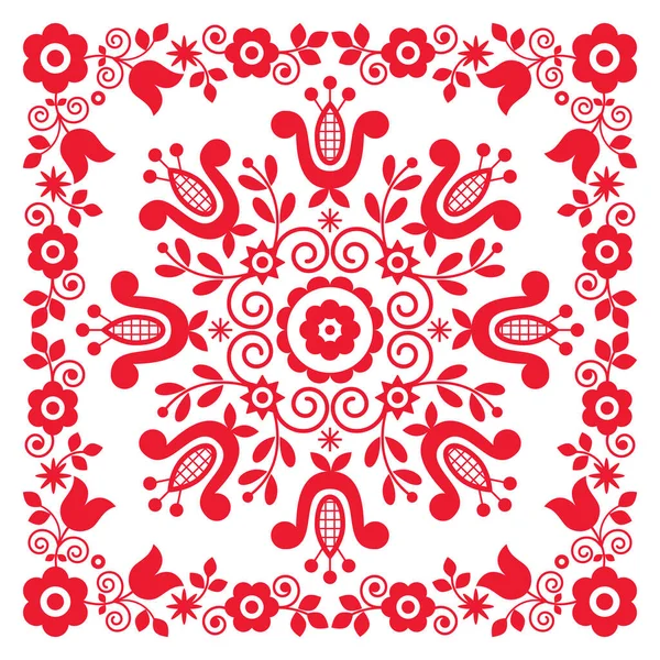 Polska Traditionella Folk Konst Vektor Gratulationskort Design Med Blommig Ram — Stock vektor