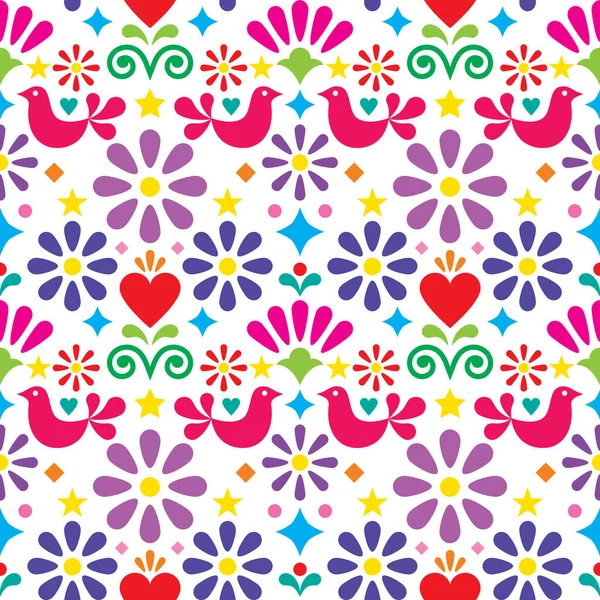 Mexican Folk Art Vector Seamless Pattern Colorful Textile Fabric Print — Stock Vector