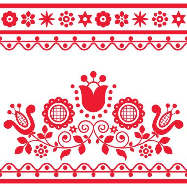 Geleneksel İskoç nakışçılardan esinlenilmiş çiçek desenli romantik halk sanatı tebrik kartı deseni. 