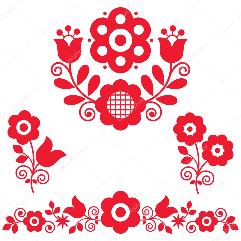 Polish folk art vector design elements set with flowers  - perfect for greeting card or wedding invitation