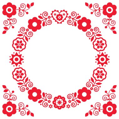 Sevgililer Günü halk sanatı vektör kalp tebrik kartı tasarımı - geleneksel Polonya nakış tarzı Lachy Sadeckie