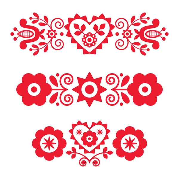 Polaco Rojo Floral Arte Popular Vector Largo Diseño Elementos Colección — Archivo Imágenes Vectoriales