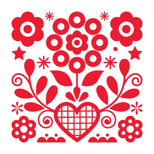 Folk Art Vector Design Flowers Heart Nowy Sacz Poland Inspired — Stock Vector