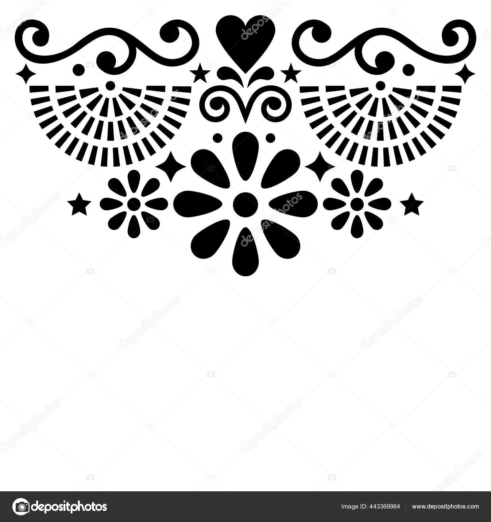 Image vectorielle Carte Vœux Vectorielle D'art Populaire Mexicain Dessin  D'invitation Motif Noir par ©RedKoala - 443369964, image size:1600x1700