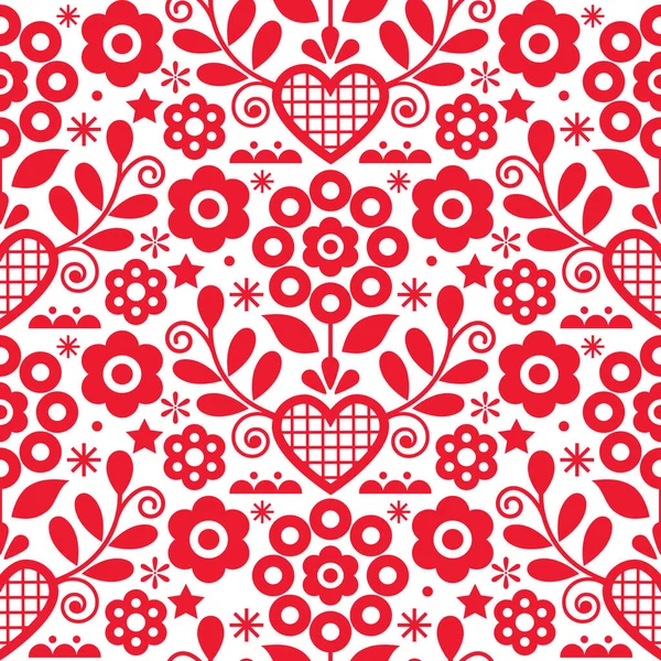 Traditional Floral Vector Seamless Red White Pattern Perfect Textile Fabric — Stock Vector