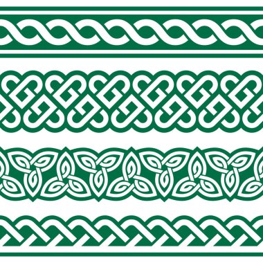 Irish Celtic vector seamless vector braided design set with hearts and knots, perfect for greeting cards, St Patrick's Day celebration
