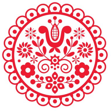 Çiçekler ve yapraklarla çerçevelenmiş Polonyalı şirin halk sanatı vektörü - tebrik kartı veya düğün davetiyesi süsü