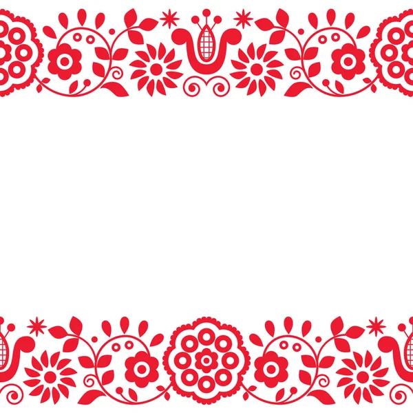 Польський Традиційний Векторний Вітальний Вітальний Візок Квітами Серцями Натхненний Вишивкою — стоковий вектор