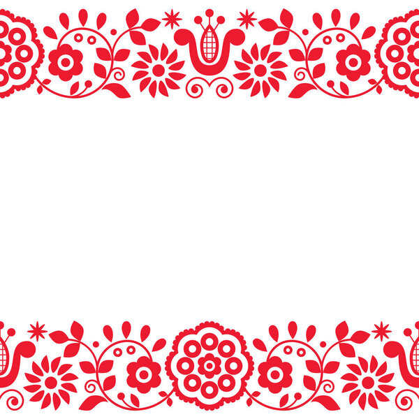 Польская традиционная векторная открытка с вышивкой из цветов и сердец, вдохновленная вышивкой народного искусства Lachy Sadeckie 