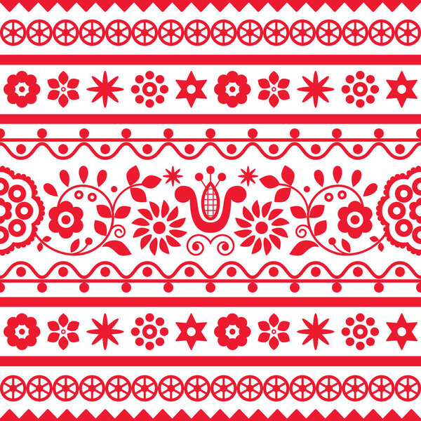 Вектор польского народного искусства бесшовная вышивка ретро-рисунок с цветами вдохновленные вышивкой дизайн Lachy Sadeckie - текстильная или тканевая печать украшения