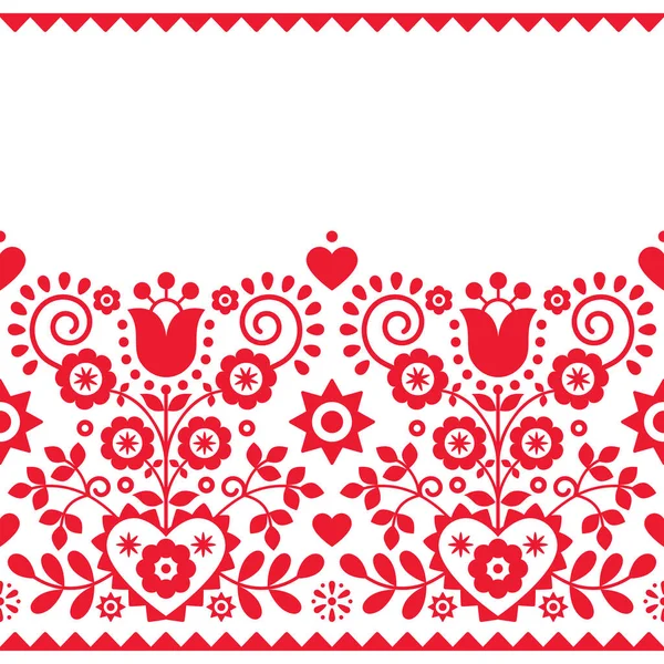 Polish Folk Art Vector Seamless Textile Fabric Print Pattern Red — Stock Vector