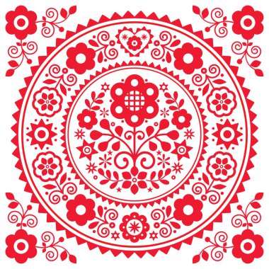 Polonya halk sanatı tebrik kartı tasarımı çiçek mandala tasarımı eski Polonya nakışı Lachy Sadeckie - bohem desenli