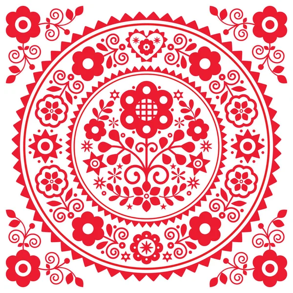 Lengyel Népművészeti Vektor Köszöntő Kártya Design Virágos Mandala Design Ihlette — Stock Vector