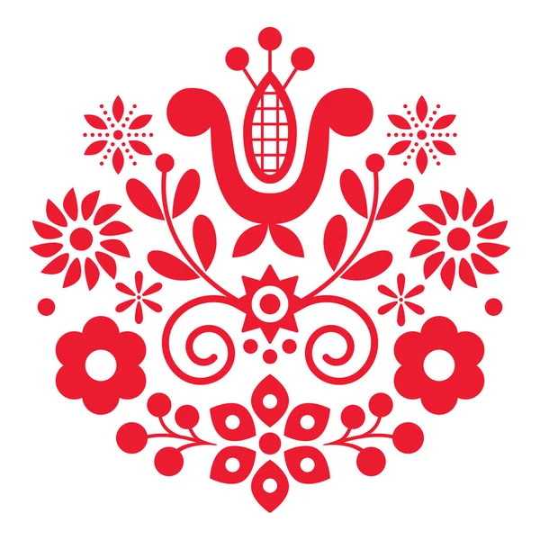 Arte Popular Polaco Vector Diseño Rojo Blanco Con Flores Perfectas — Archivo Imágenes Vectoriales