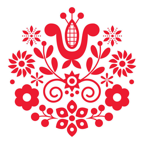 Вектор польского народного искусства красный и белый с цветами идеально подходит для поздравительной открытки или свадебного приглашения