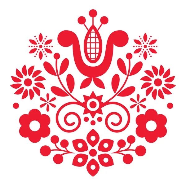 Polish Folk Art Vector Red White Design Flowers Perfect Greeting — Stock Vector