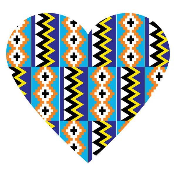 Africano Tribal Coração Design Kente Nwentoma Têxteis Estilo Vetor Padrão — Vetor de Stock