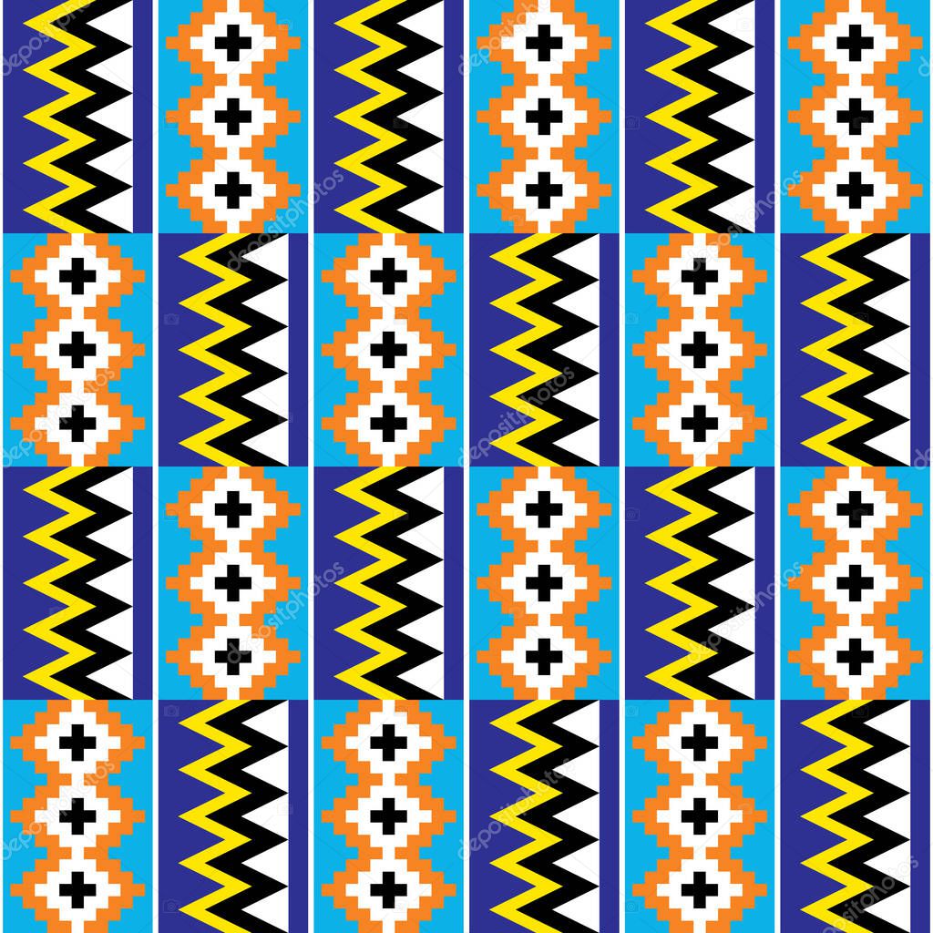 Kente African tribal vector design - traditional nwentoma textile or farbic print seamless pattern inspired by Ghana traditional cloths