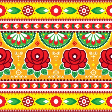 Hint ve Pakistanlı kamyon sanat vektörleri güllerle, çiçeklerle, canlı Diwali desenleriyle kusursuz desenli.