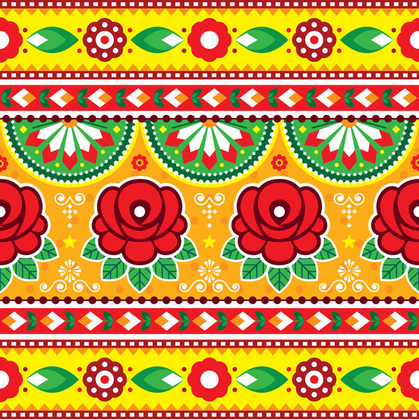 Индийский и пакистанский грузовик искусство вектор бесшовный дизайн шаблона с розами, цветочные Дивали яркий узор