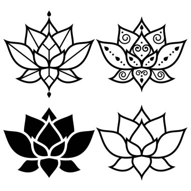 Lotus çiçekleri basit geometrik tasarım seti - yoga, zen, Budizm, farkındalık konsepti