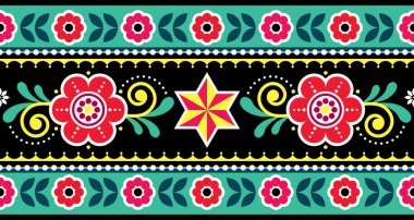 Pakistanlı ya da Hintli kamyon sanat vektörü yıldız ve çiçeklerle kusursuz desen - uzun dikey tasarım