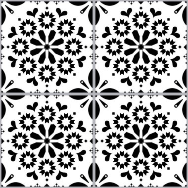 Fas veya Türk fayanssız vektör tasarımı, siyah ve beyaz tekrarlayan geometrik desen