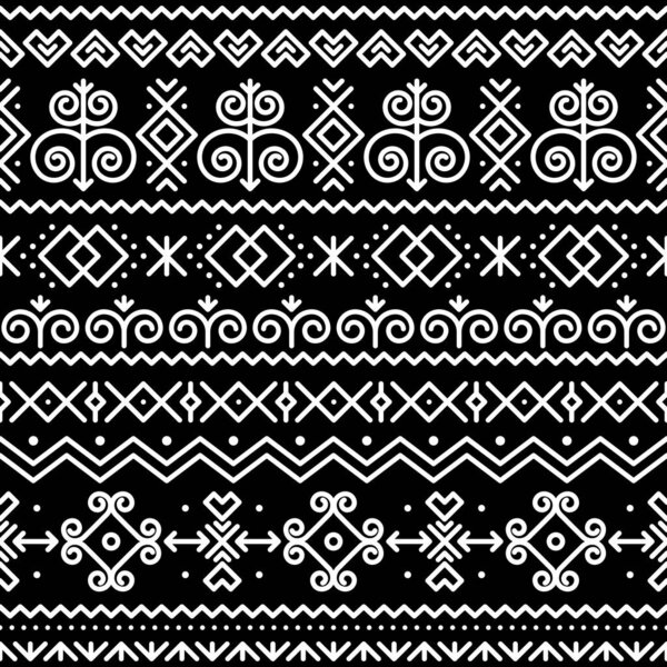 Slovak folk art vector seamless pattern with abstract geometric shapes inspired by traditional house paintings from village Cicmany in Zilina region, Slovakia