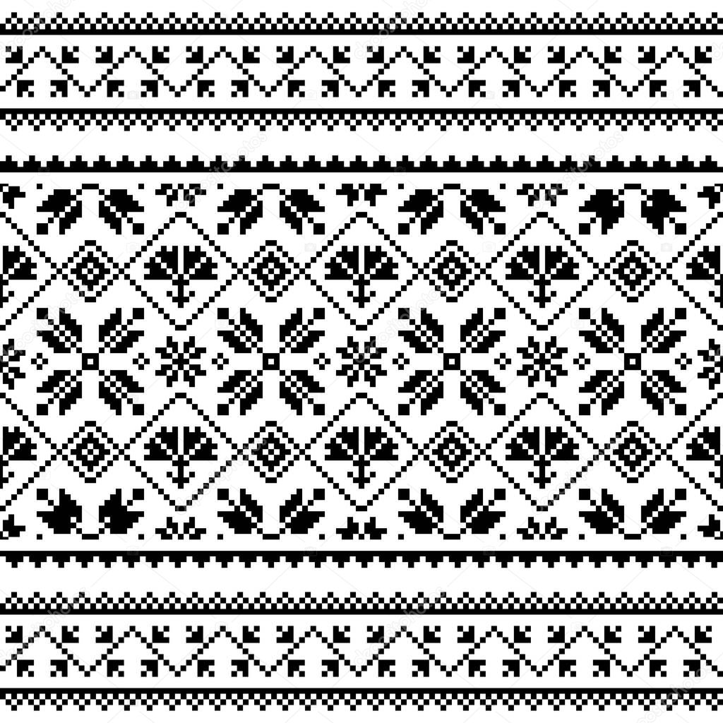 Ukrainian and Belarusian Slavic folk art vector seamless pattern or print, traditional embroidery design
