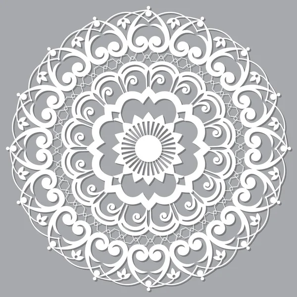 Moroccan Moorish Vector Mandala Openwork Arabic Pattern Shadow White Gray — Stock Vector